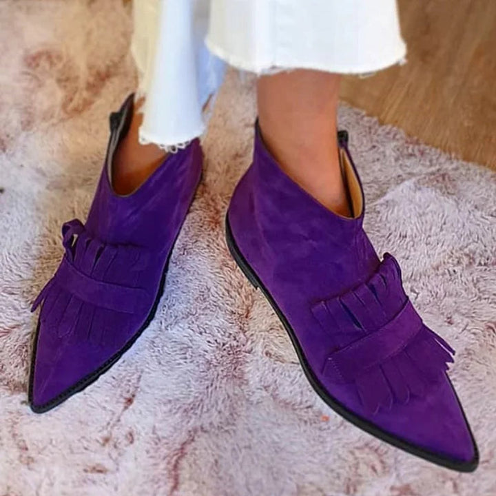 Damen Fransen Ankle Boots mit spitzer Zehenform und Wildleder-Optik 0