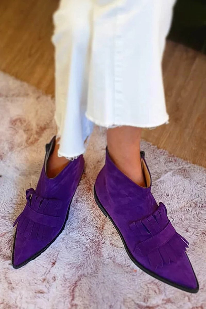 Damen Fransen Ankle Boots mit spitzer Zehenform und Wildleder-Optik 1