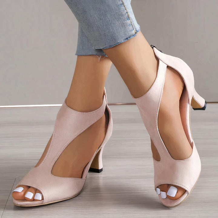 Damen High Heels mit offenem Zehenbereich und Reißverschluss hinten – Elegante Pumps für Büro und Abend 0