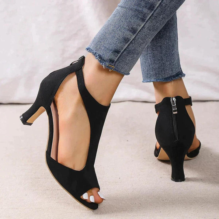 Damen High Heels mit offenem Zehenbereich und Reißverschluss hinten – Elegante Pumps für Büro und Abend 2