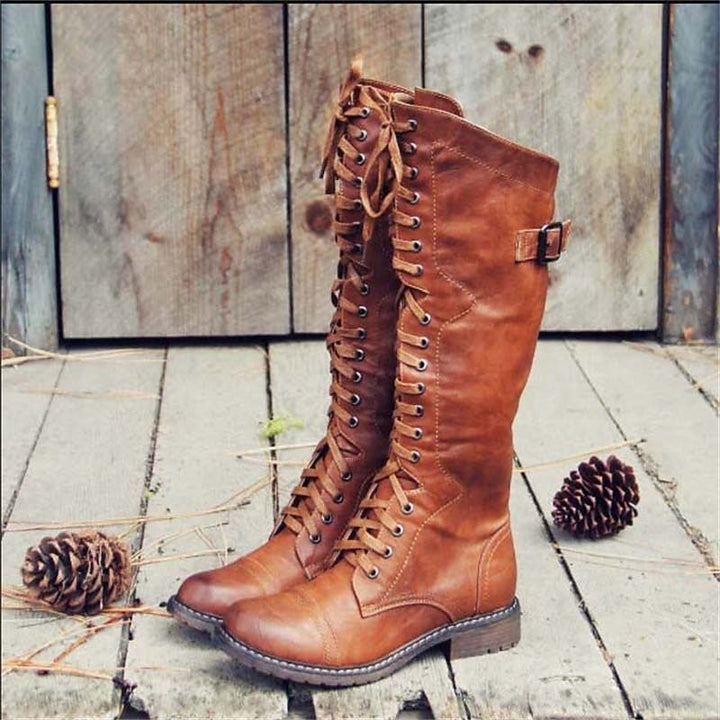 Damen Hohe Schnürstiefel im Reitstil mit Robuster Profilsohle und Sicherem Halt 0