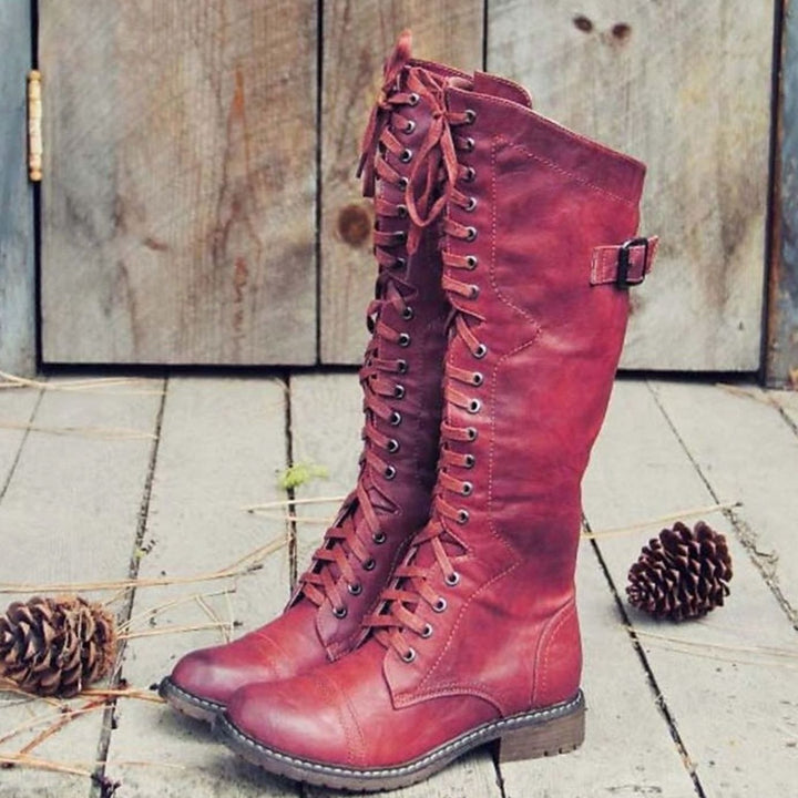Damen Hohe Schnürstiefel im Reitstil mit robuster Profilsohle und verstellbarem Verschluss 1
