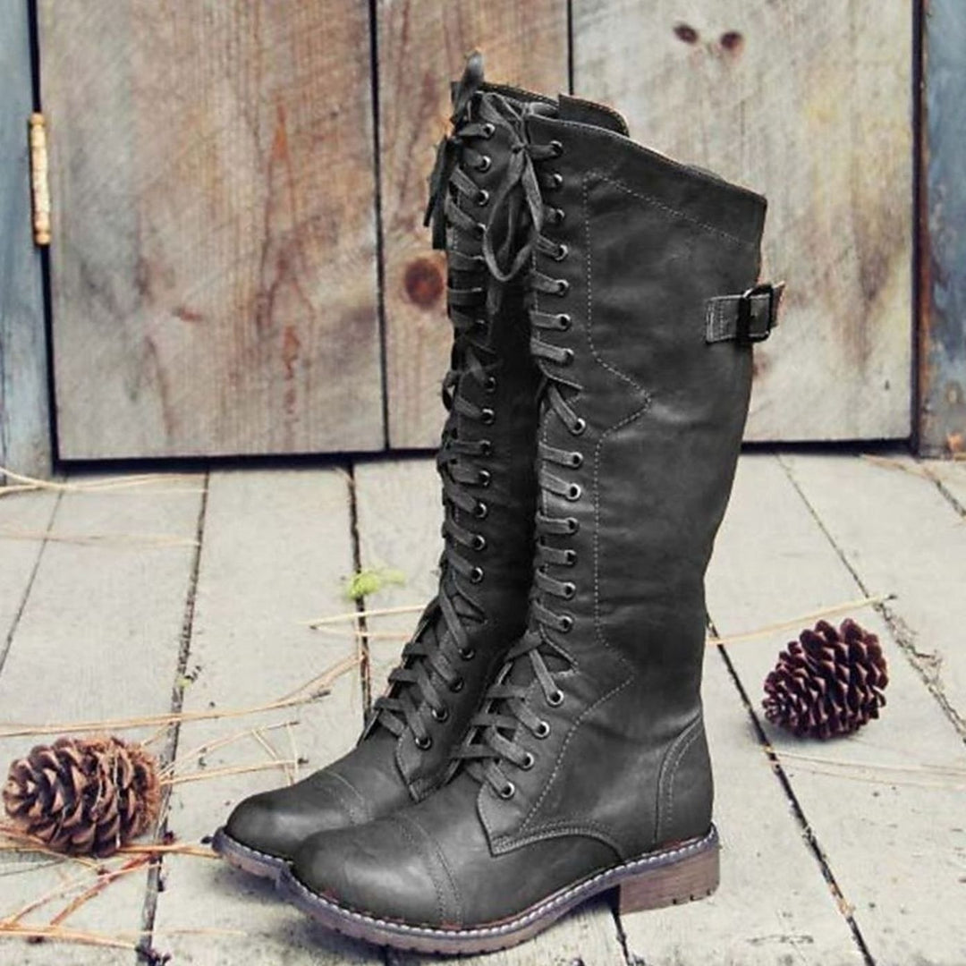 Damen Hohe Schnürstiefel im Reitstil mit robuster Profilsohle und verstellbarem Verschluss 2