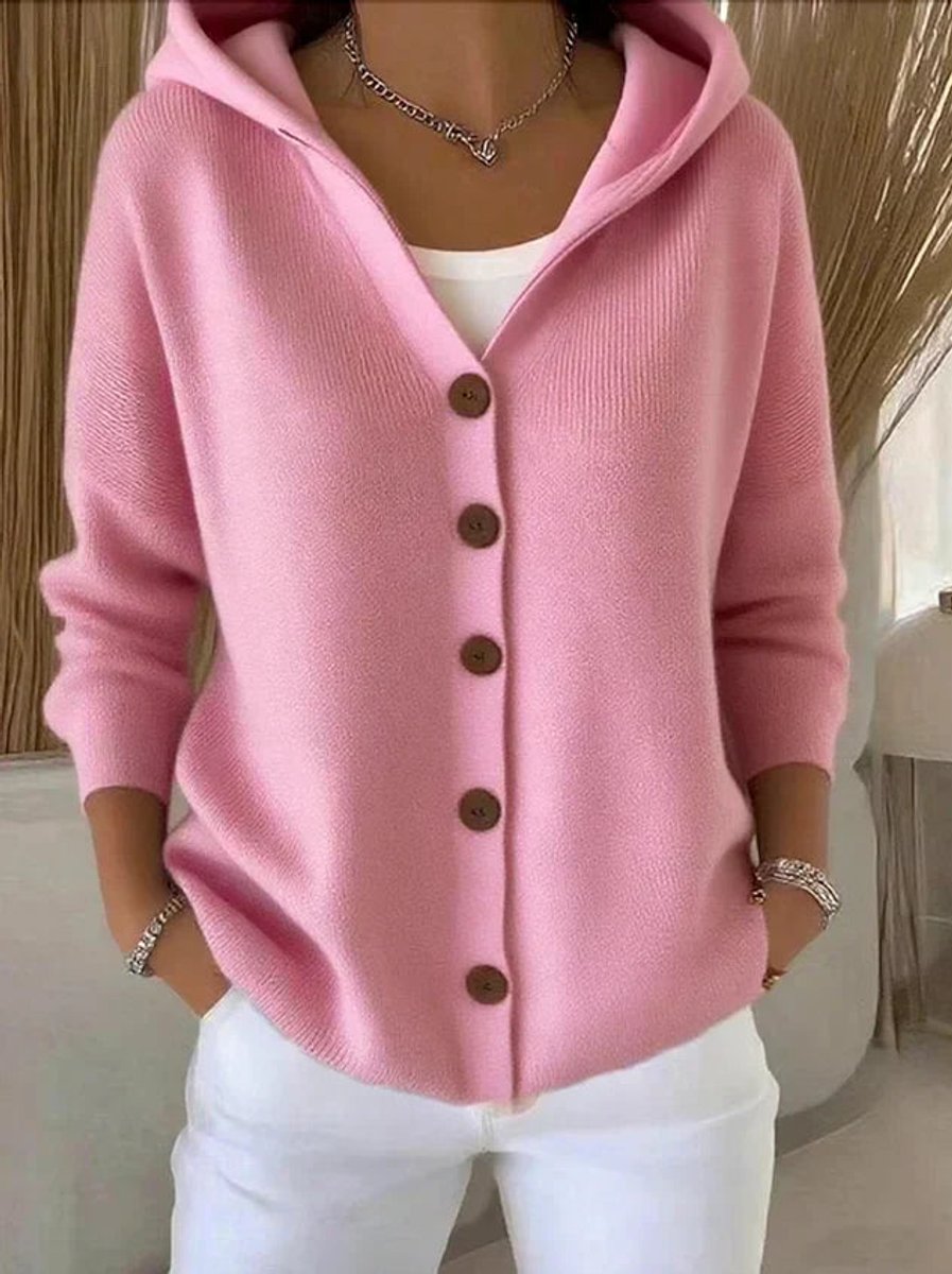 Damen Kapuzen-Cardigan mit Knopfleiste Relaxed Fit Langarm für Freizeit und Alltag 0