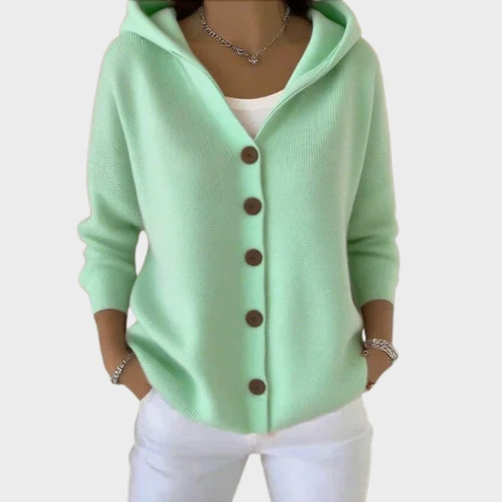 Damen Kapuzen-Cardigan mit Knopfleiste Relaxed Fit Langarm für Freizeit und Alltag 2