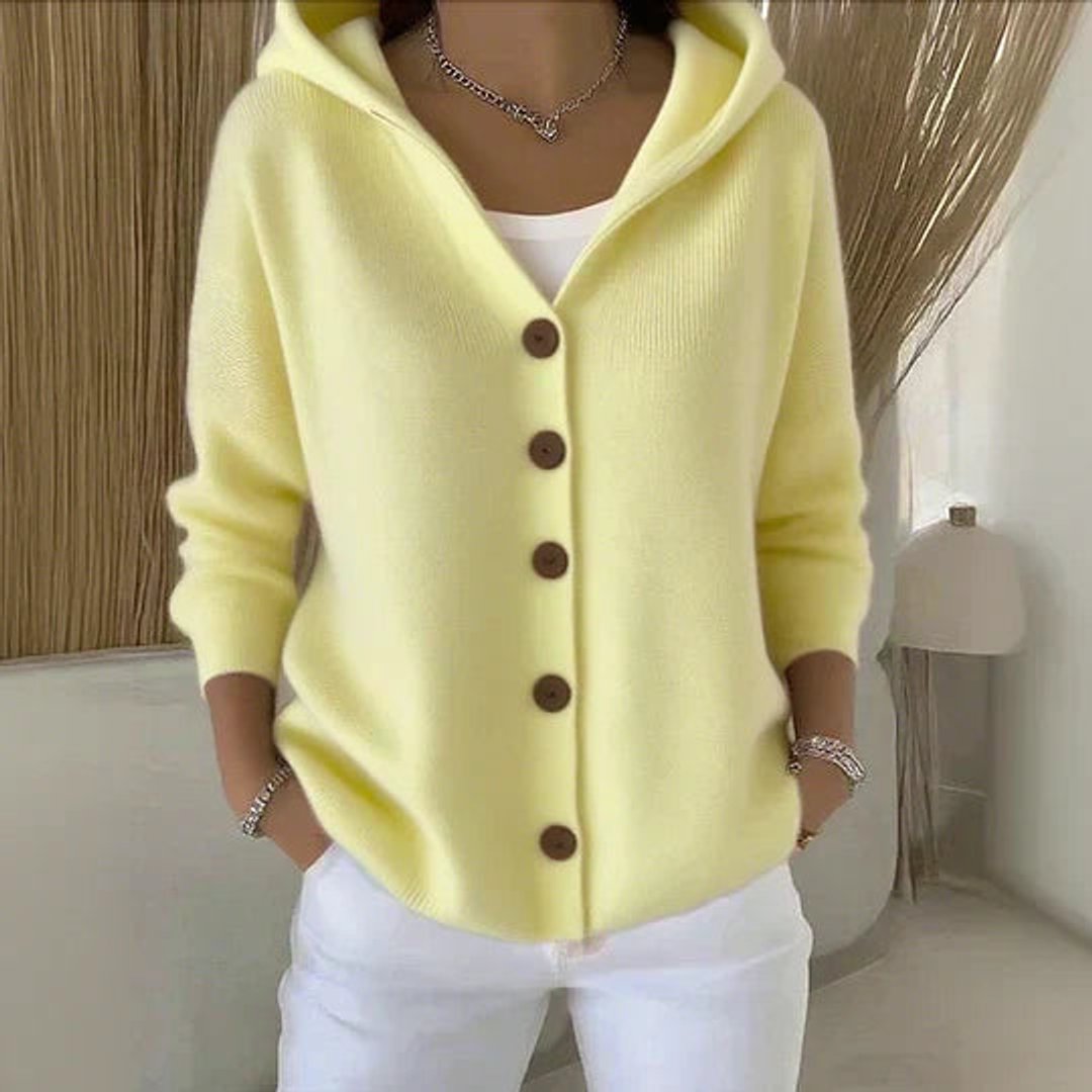 Damen Kapuzen-Cardigan mit Knopfleiste Relaxed Fit Langarm für Freizeit und Alltag 3
