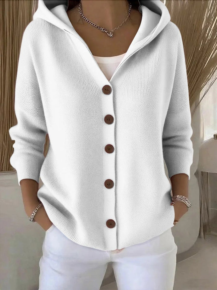 Damen Kapuzen-Cardigan mit Knopfleiste Relaxed Fit Langarm für Freizeit und Alltag 4