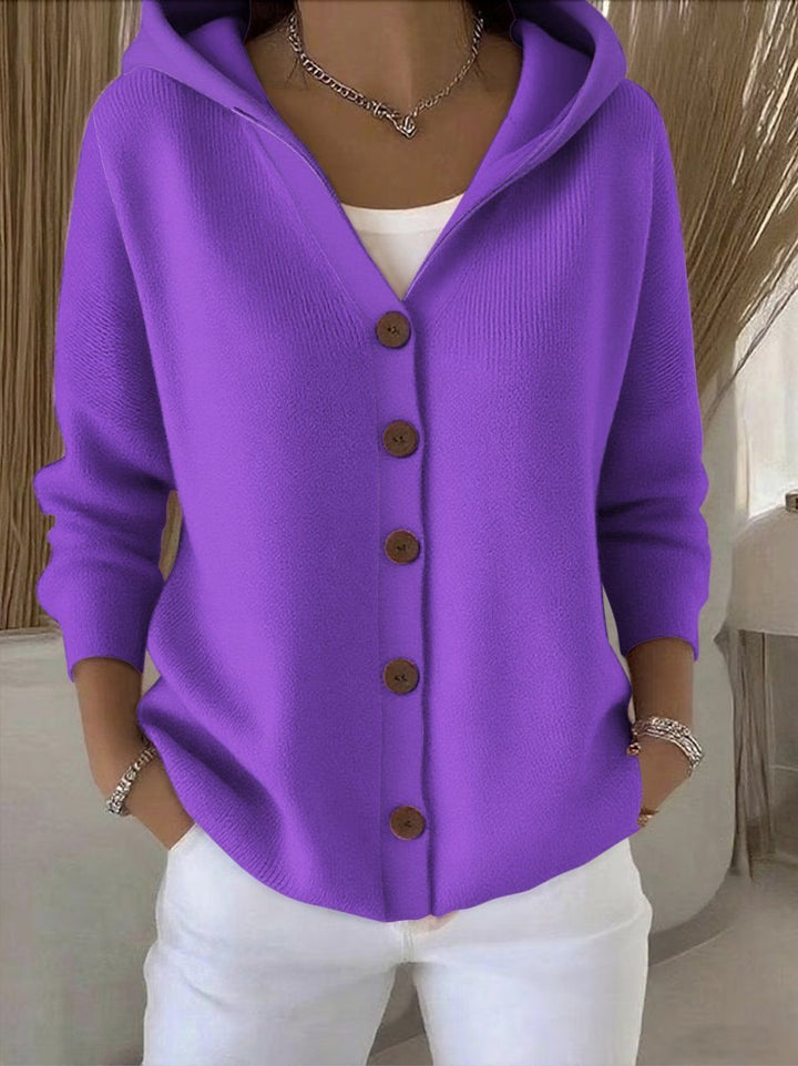 Damen Kapuzen-Cardigan mit Knopfleiste Relaxed Fit Langarm für Freizeit und Alltag 6