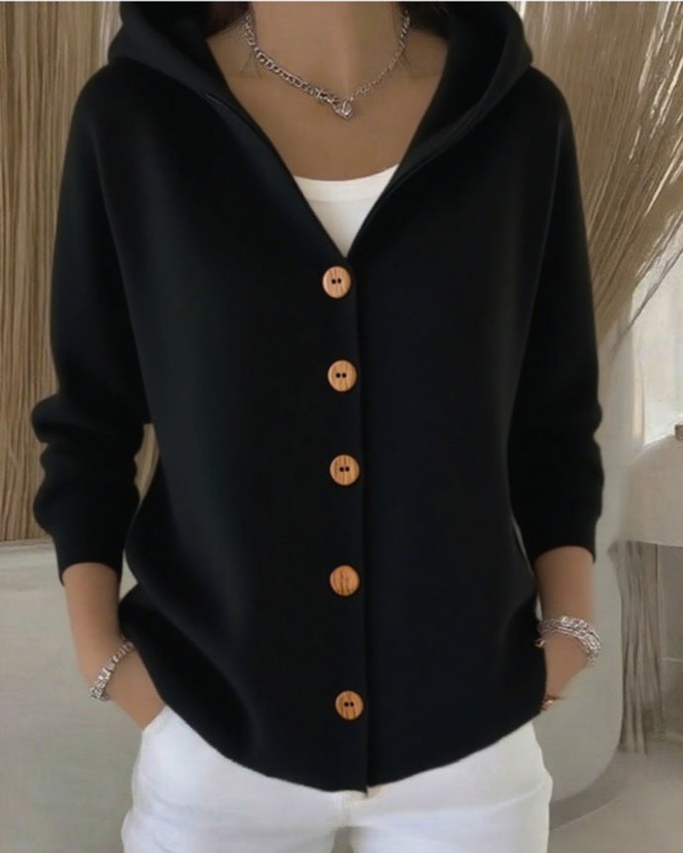 Damen Kapuzen-Cardigan mit Knopfleiste Relaxed Fit Langarm für Freizeit und Alltag 7