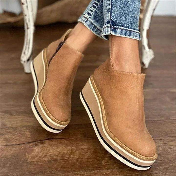 Damen Keilabsatz Ankle Boots mit Orthopädischer Arch Support und Plateau 0