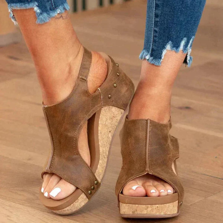 Damen Keilsandalen mit Orthopädischer Fußbett und Offenem Zehenbereich für Sommerkomfort 0