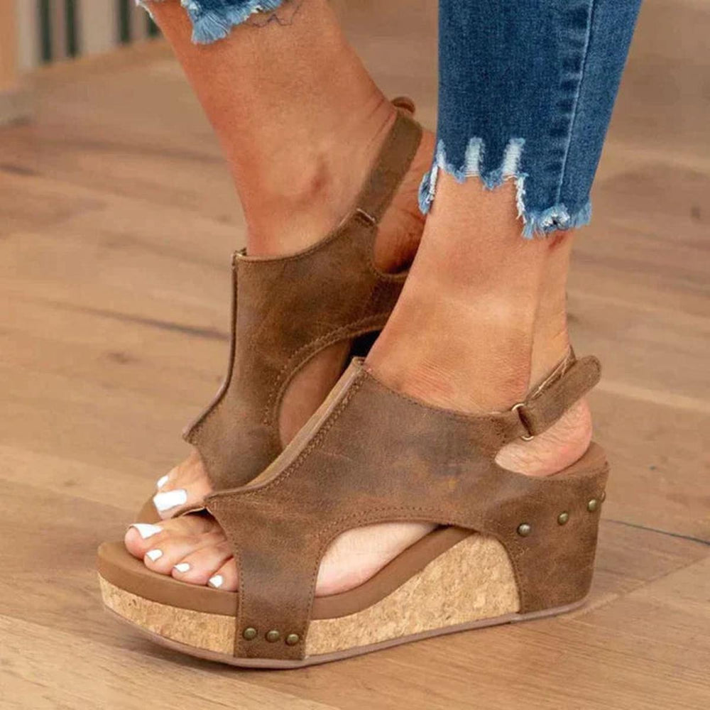 Damen Keilsandalen mit Orthopädischer Fußbett und Offenem Zehenbereich für Sommerkomfort 1