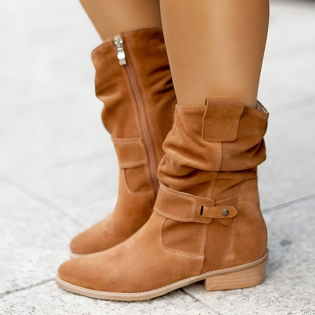 Damen Knee High Boots mit Blockabsatz und seitlichem Reißverschluss – Stilvolle Schlupfstiefel für Alltag und Freizeit 2