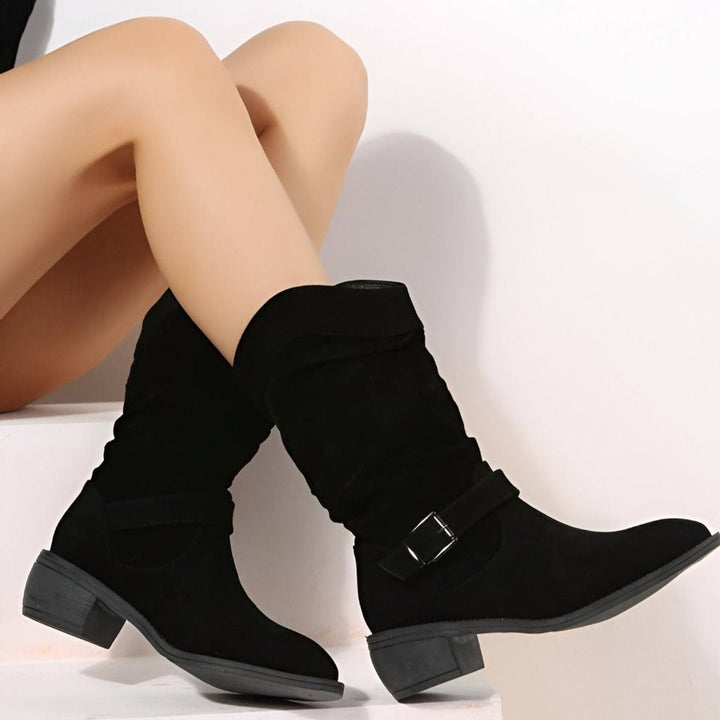 Damen Knee High Boots mit Blockabsatz und seitlichem Reißverschluss – Stilvolle Schlupfstiefel für Alltag und Freizeit 4