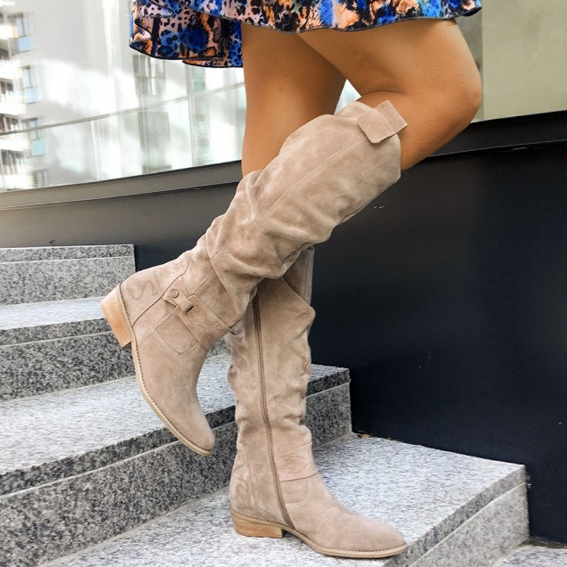 Damen Kniehohe Flache Stiefel mit Orthopädischer Fußbettunterstützung für Alltag und Freizeit 0