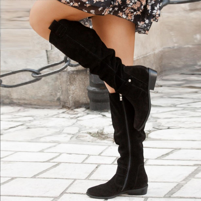Damen Kniehohe Flache Stiefel mit Orthopädischer Fußbettunterstützung für Alltag und Freizeit 1