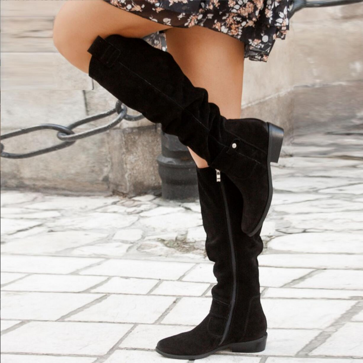 Damen Kniehohe Flache Stiefel mit Orthopädischer Fußbettunterstützung für Alltag und Freizeit 1