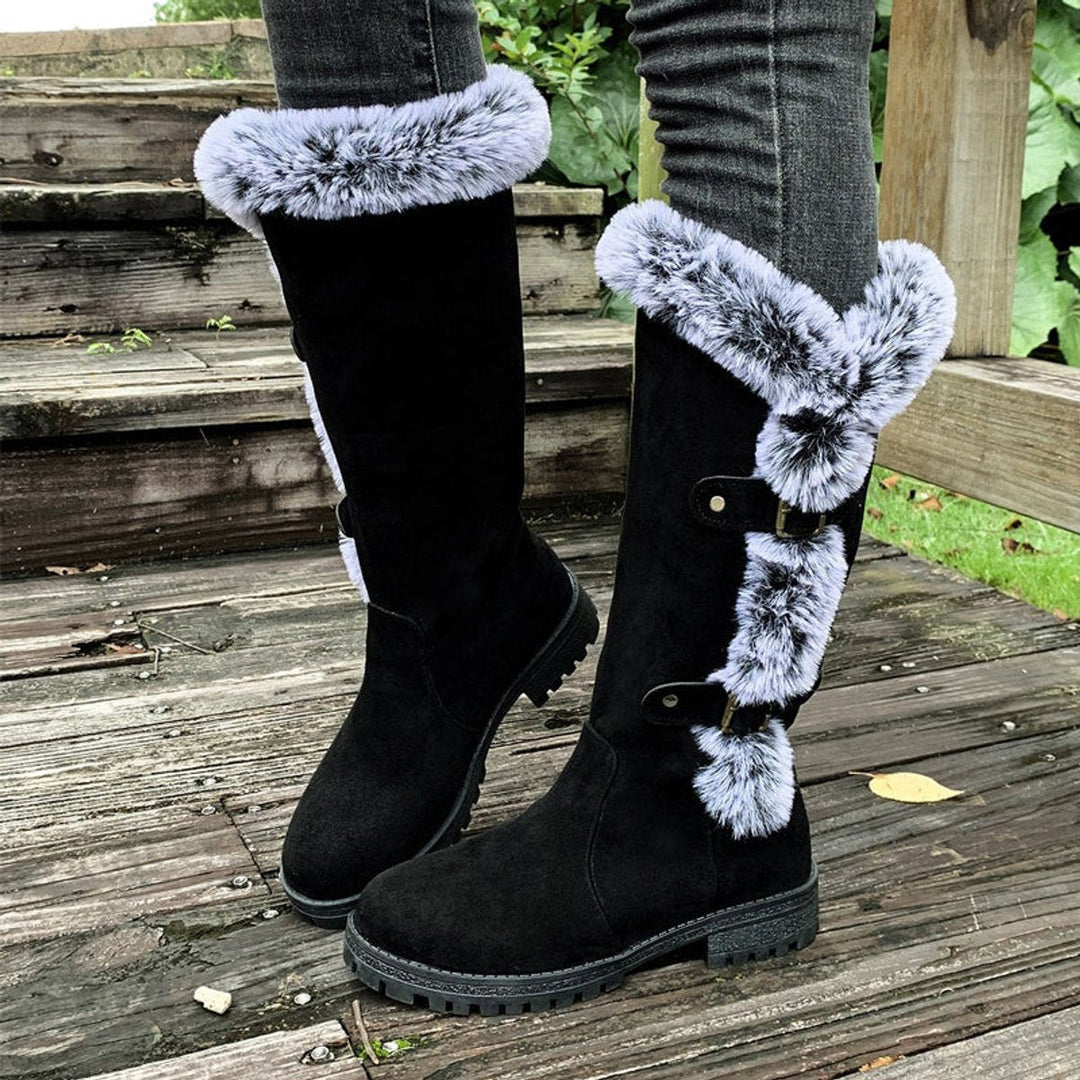 Damen Kniehohe Orthopädische Stiefel mit Plüschbesatz und Rutschfester Sohle 0
