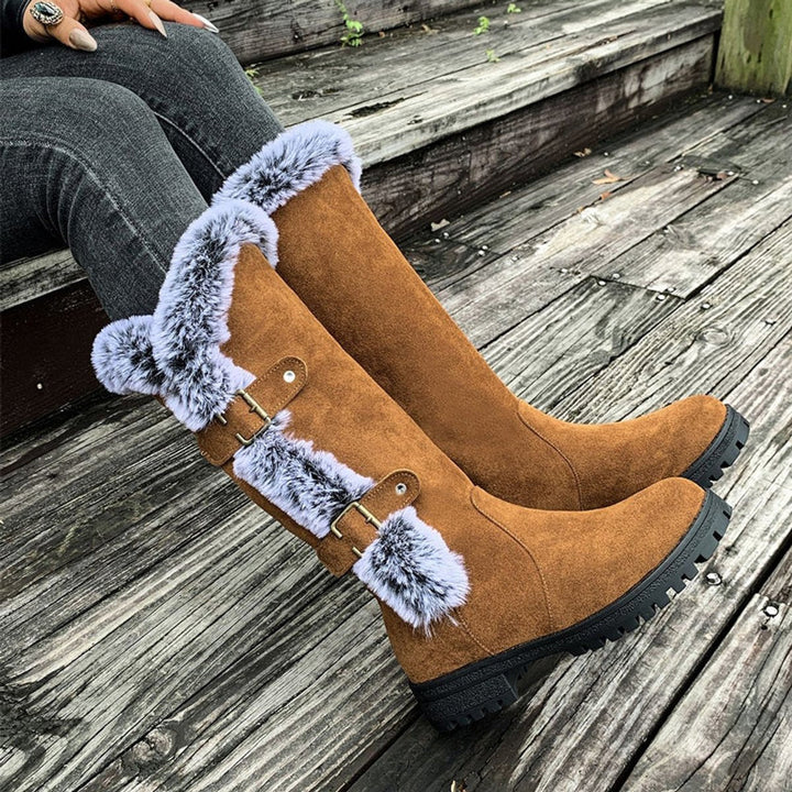 Damen Kniehohe Orthopädische Stiefel mit Plüschbesatz und Rutschfester Sohle 1