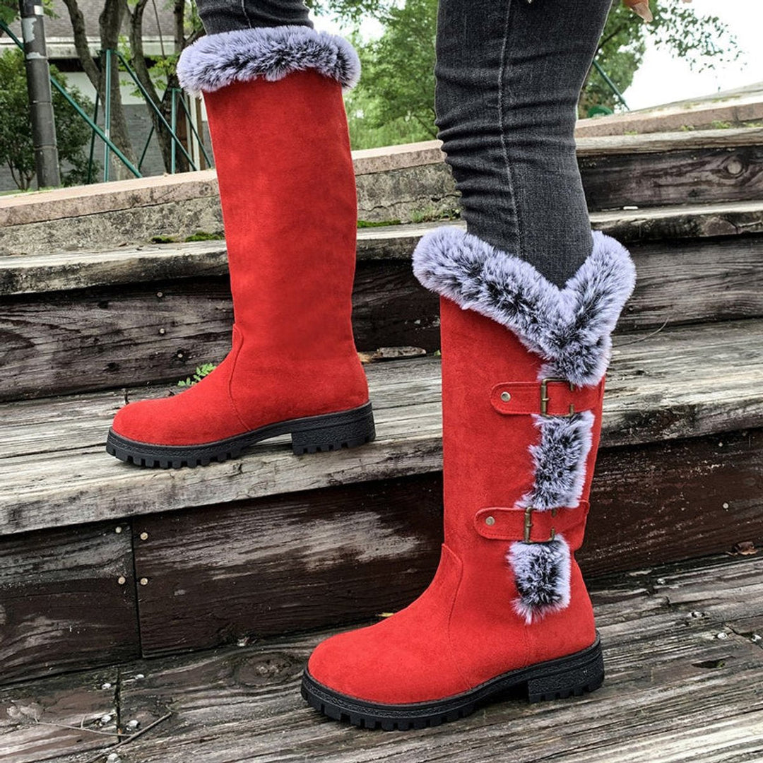 Damen Kniehohe Orthopädische Stiefel mit Plüschbesatz und Rutschfester Sohle 2