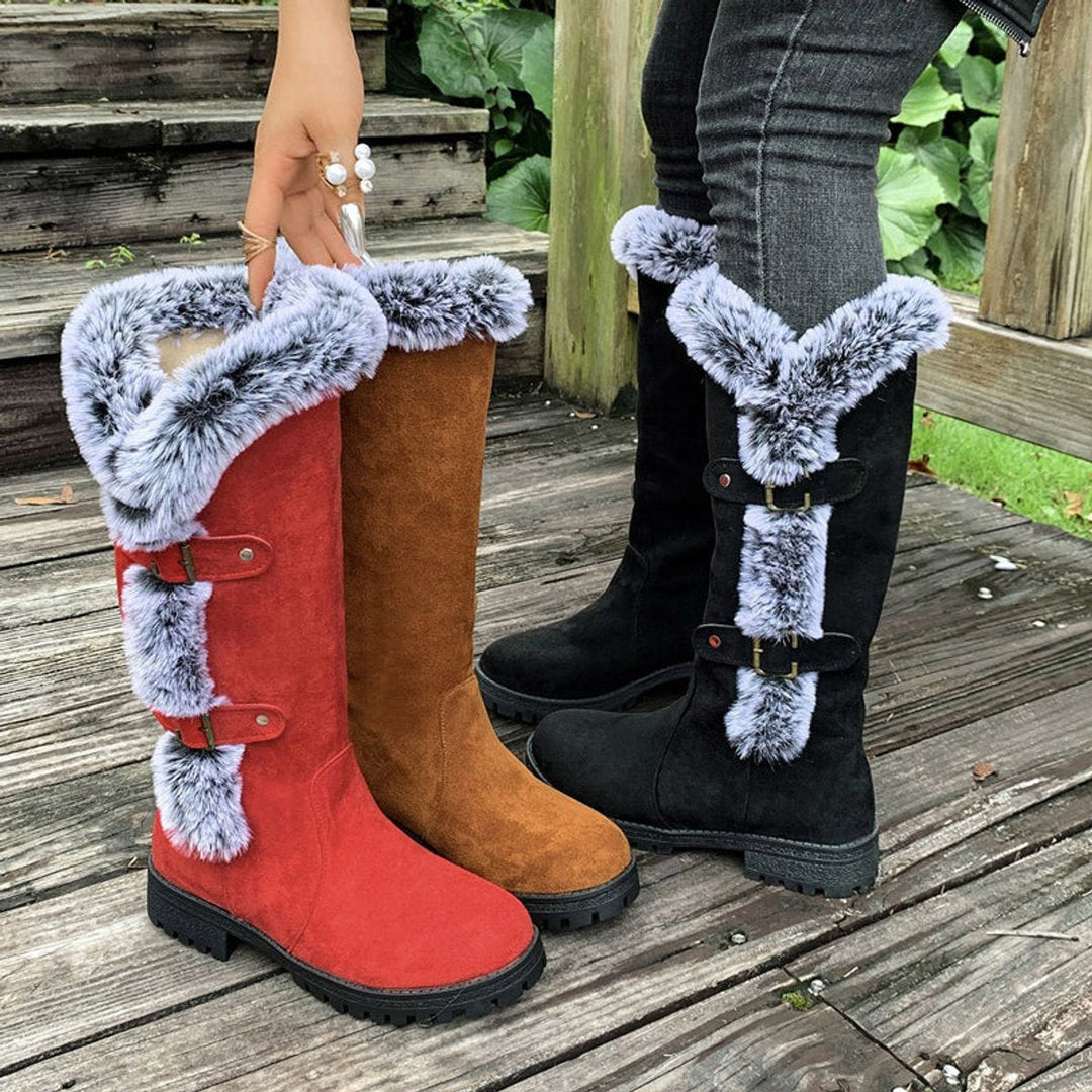 Damen Kniehohe Orthopädische Stiefel mit Plüschbesatz und Rutschfester Sohle 3