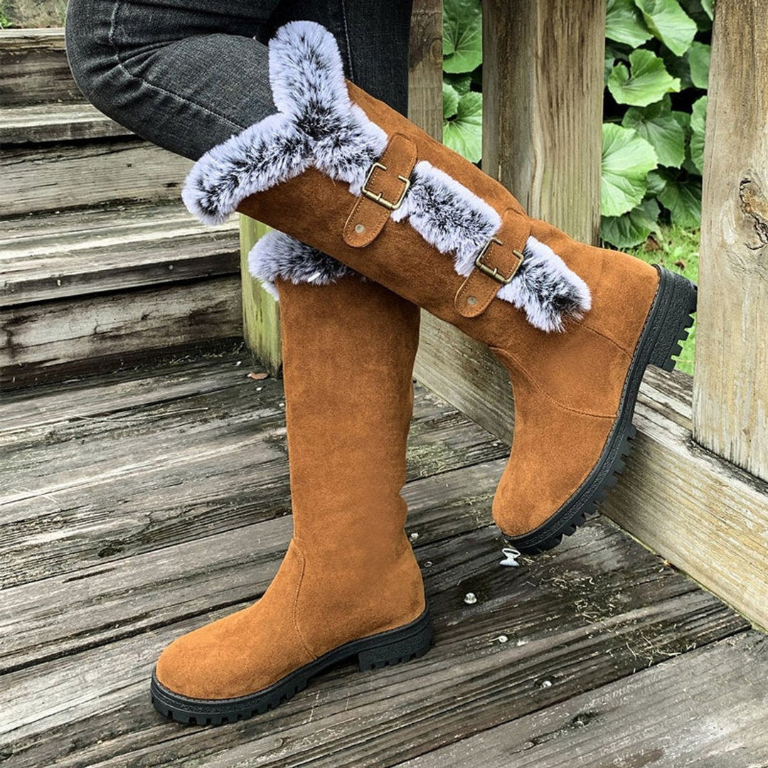 Damen Kniehohe Orthopädische Stiefel mit Plüschbesatz und Rutschfester Sohle 4
