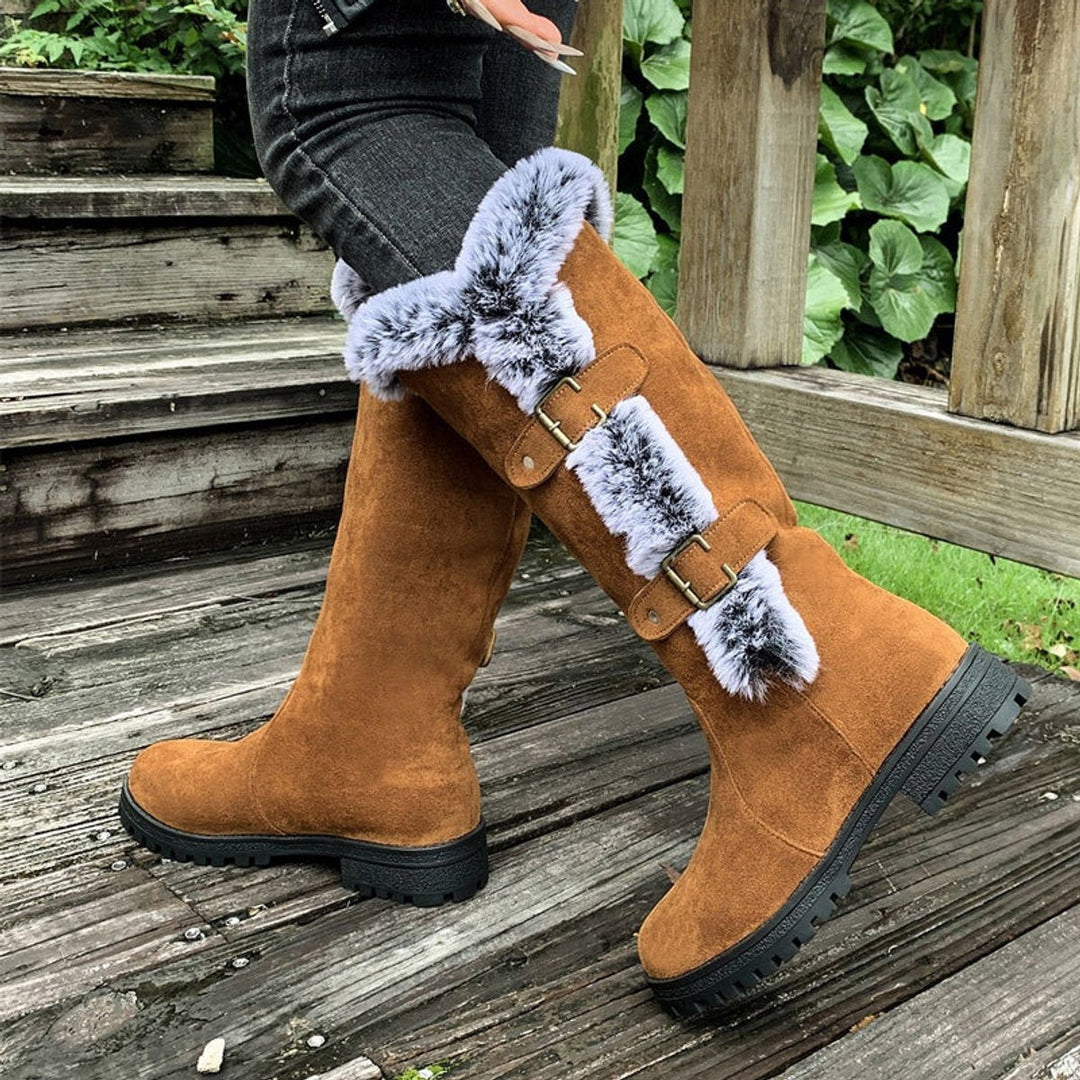 Damen Kniehohe Orthopädische Stiefel mit Plüschbesatz und Rutschfester Sohle 5