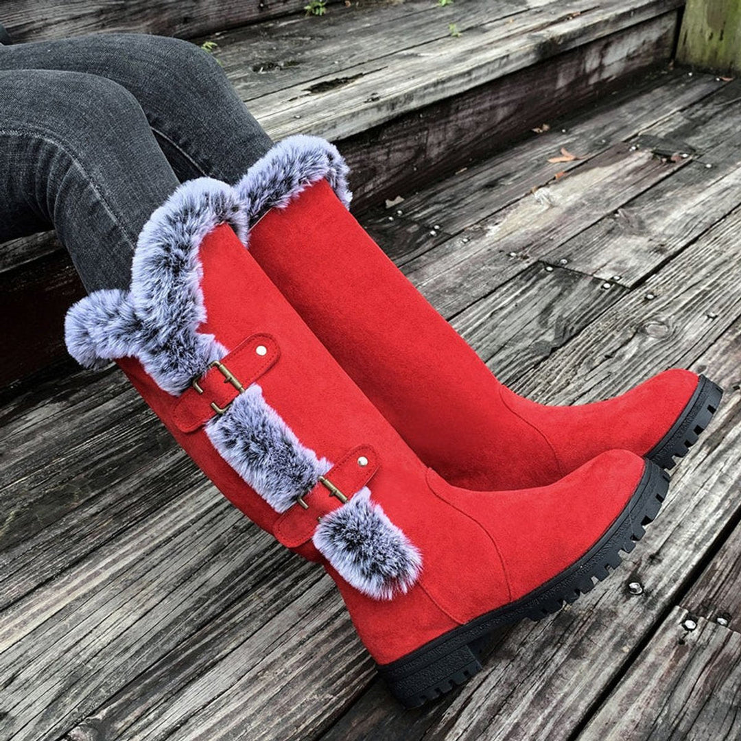 Damen Kniehohe Orthopädische Stiefel mit Plüschbesatz und Rutschfester Sohle 7