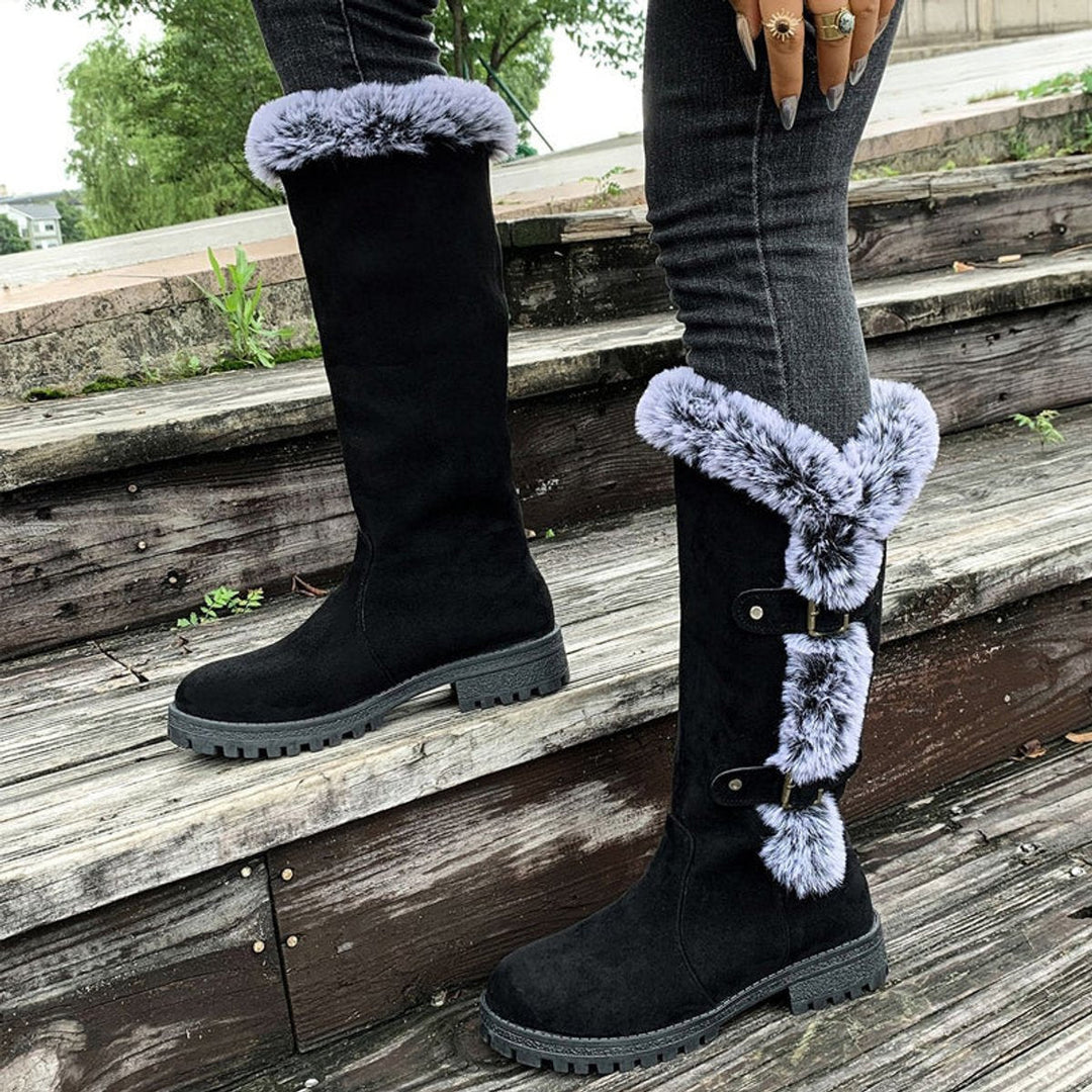 Damen Kniehohe Orthopädische Stiefel mit Plüschbesatz und Rutschfester Sohle 8