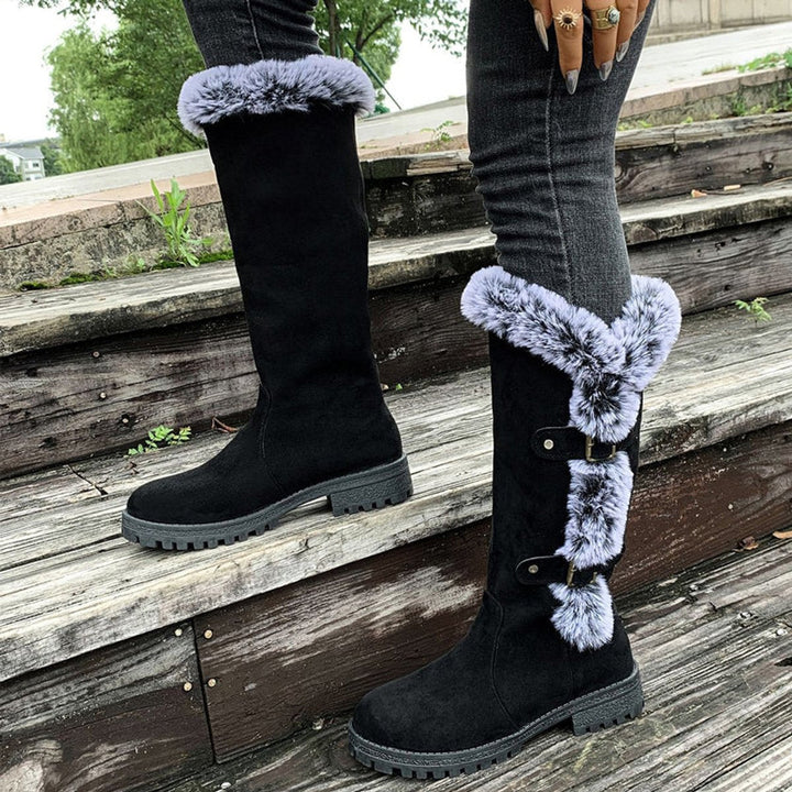 Damen Kniehohe Orthopädische Stiefel mit Plüschbesatz und Rutschfester Sohle 8