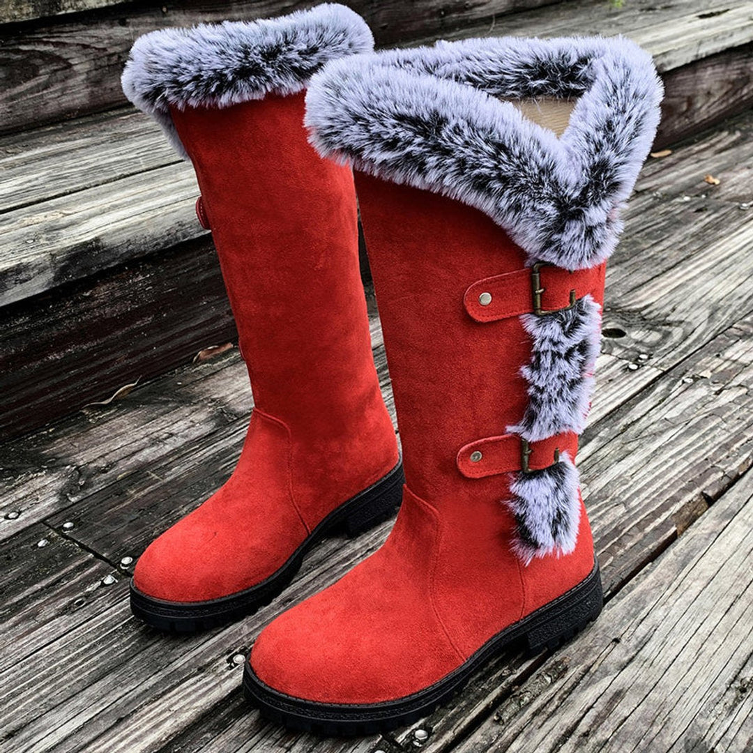 Damen Kniehohe Orthopädische Stiefel mit Plüschbesatz und Rutschfester Sohle 9