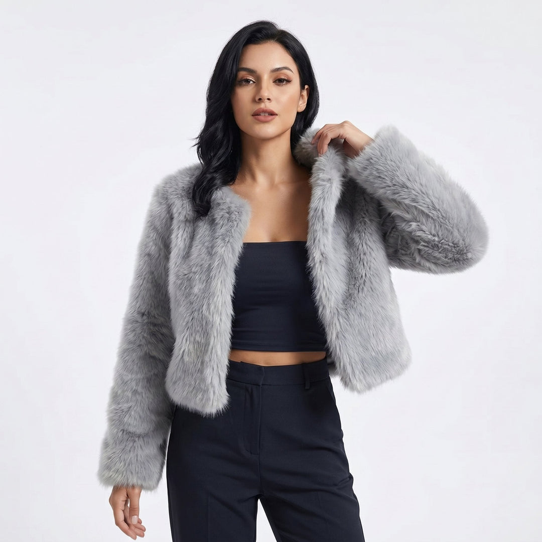 Damen Kurz Kunstpelz Cardigan Jacke Elegante Winterjacke für Damen 0