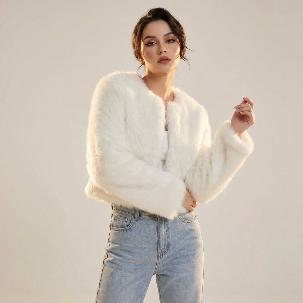 Damen Kurz Kunstpelz Cardigan Jacke Elegante Winterjacke für Damen 1