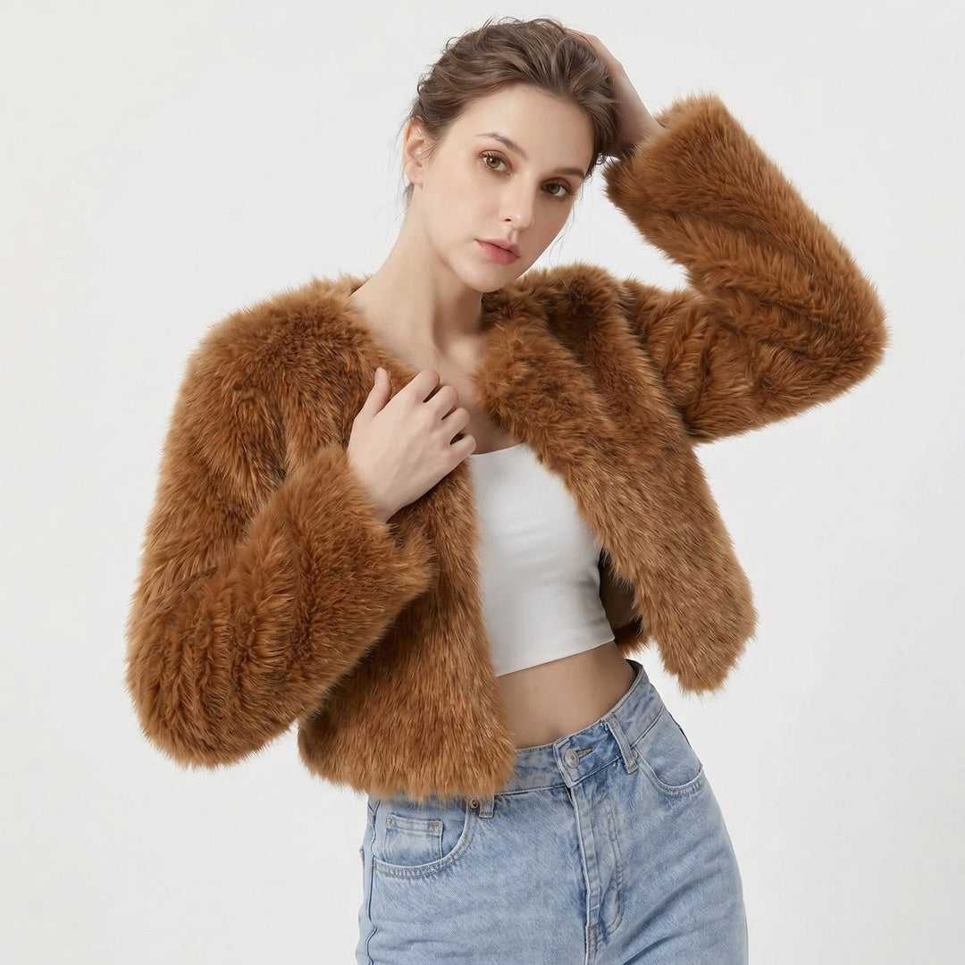Damen Kurz Kunstpelz Cardigan Jacke Elegante Winterjacke für Damen 3
