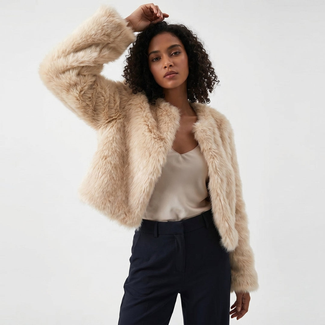 Damen Kurz Kunstpelz Cardigan Jacke Elegante Winterjacke für Damen 4