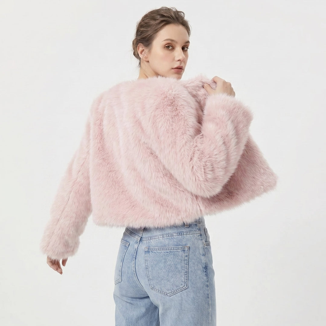 Damen Kurz Kunstpelz Cardigan Jacke Elegante Winterjacke für Damen 6