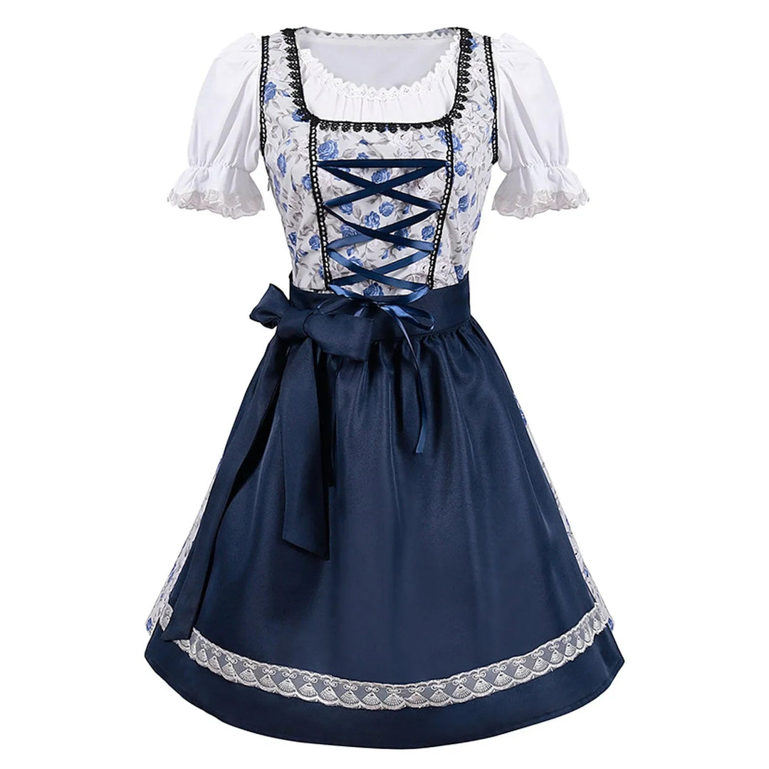 Damen Kurzärmeliges Spitzenkleid mit Schürze für Oktoberfest und Festliche Anlässe 0