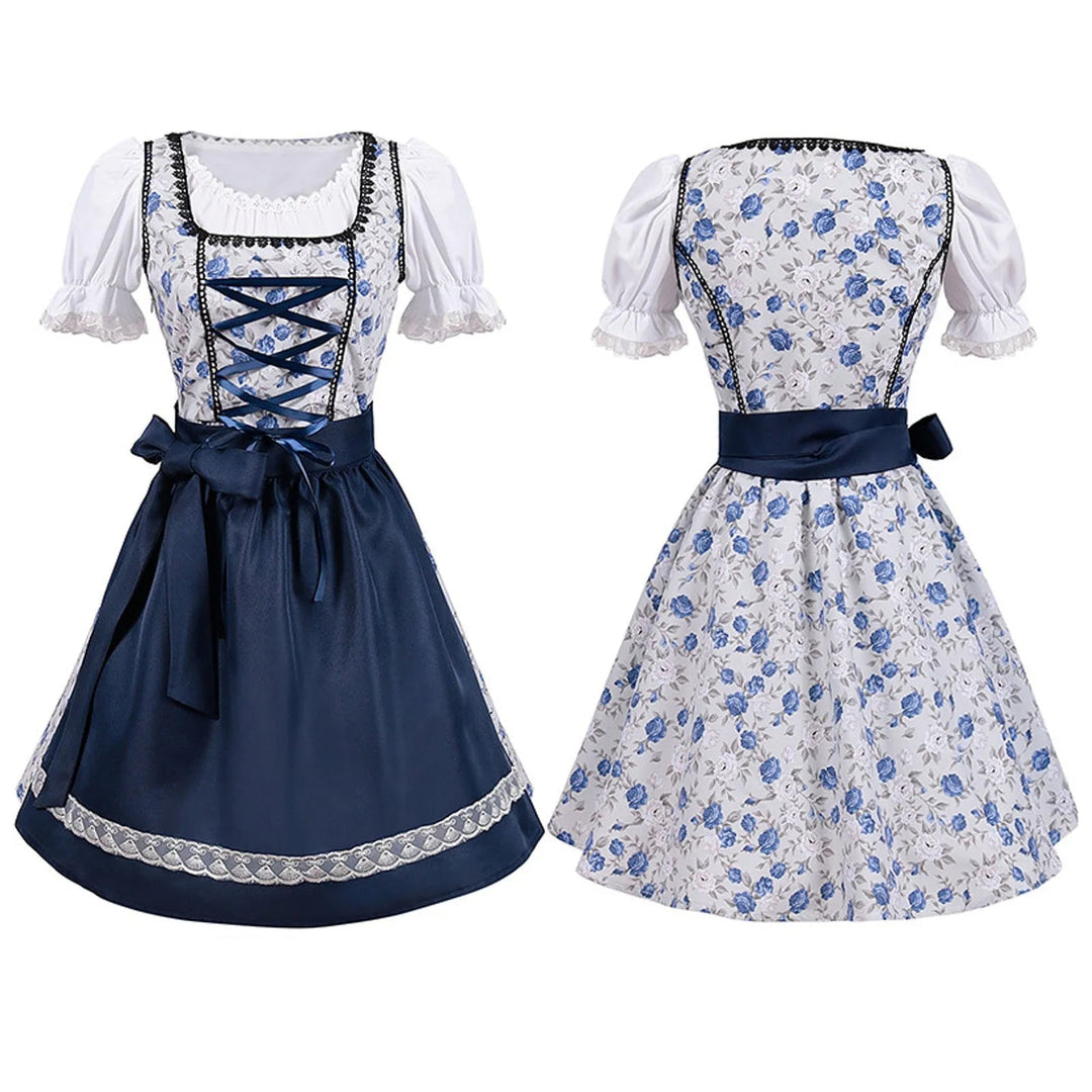 Damen Kurzärmeliges Spitzenkleid mit Schürze für Oktoberfest und Festliche Anlässe 3