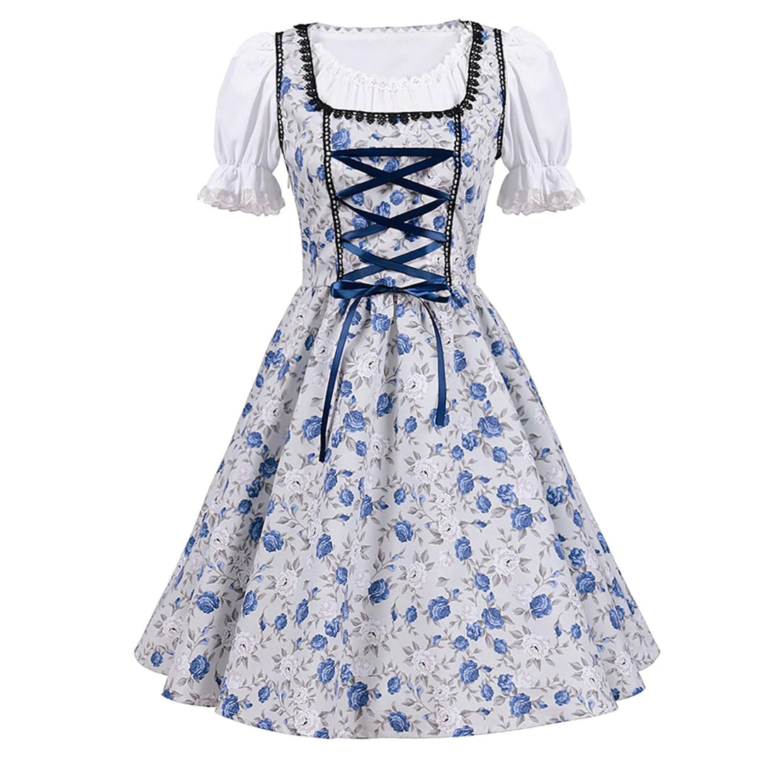 Damen Kurzärmeliges Spitzenkleid mit Schürze für Oktoberfest und Festliche Anlässe 4