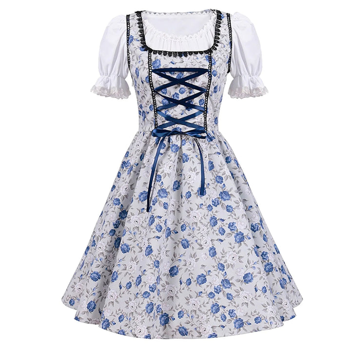 Damen Kurzärmeliges Spitzenkleid mit Schürze für Oktoberfest und Festliche Anlässe 4