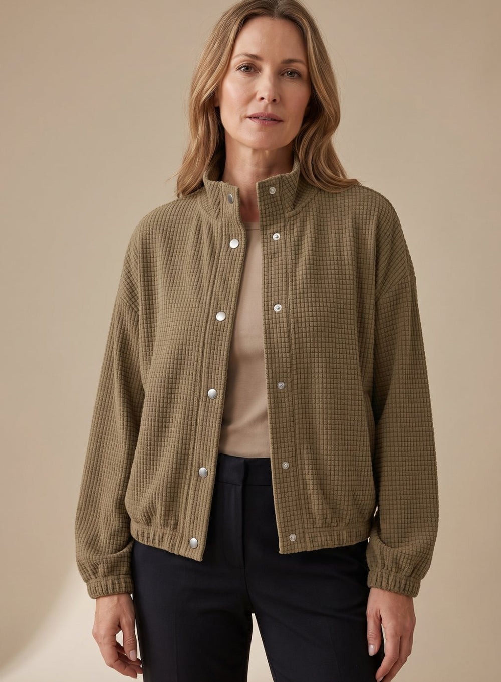 Damen Kurze Jacke mit Waffelstruktur und Stehkragen für Übergangszeit 1