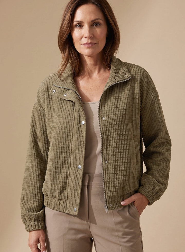 Damen Kurze Jacke mit Waffelstruktur und Stehkragen für Übergangszeit 5