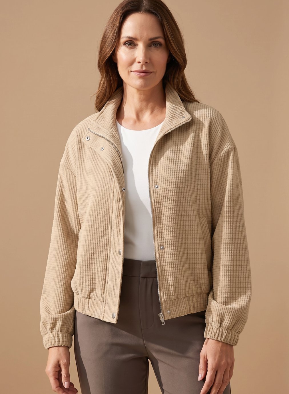 Damen Kurze Jacke mit Waffelstruktur und Stehkragen für Übergangszeit 6