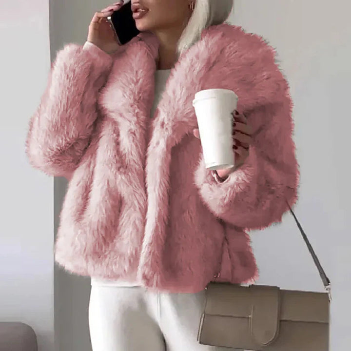 Damen Kurze Winterjacke Gemütlich Warm Kunstfelljacke Elegant 0