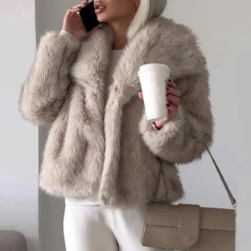 Damen Kurze Winterjacke Gemütlich Warm Kunstfelljacke Elegant 1
