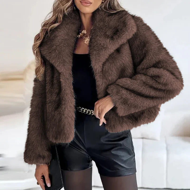 Damen Kurze Winterjacke Gemütlich Warm Kunstfelljacke Elegant 2