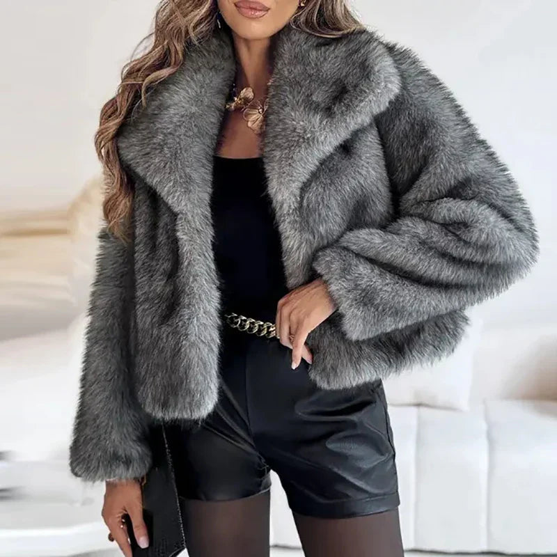 Damen Kurze Winterjacke Gemütlich Warm Kunstfelljacke Elegant 3