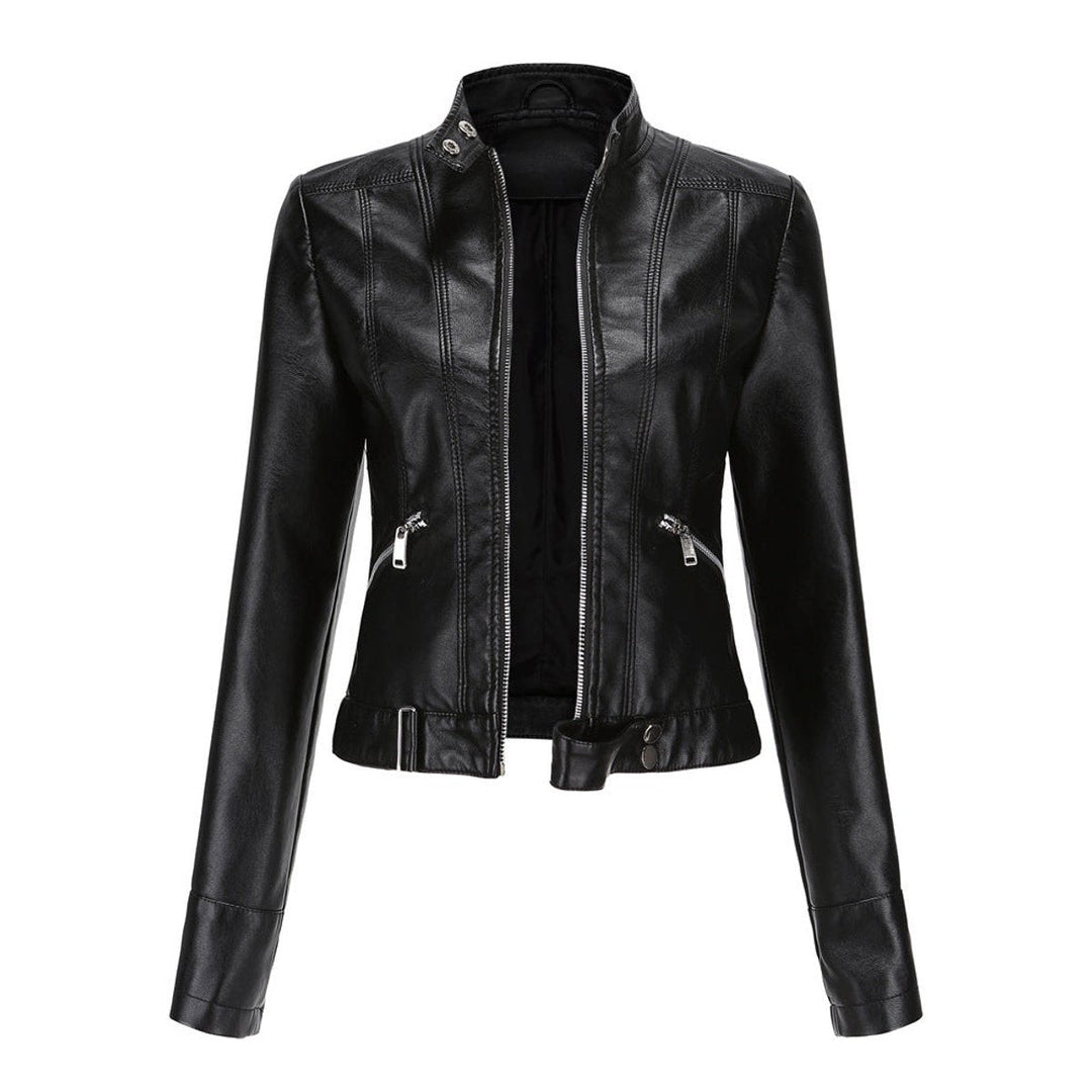 Damen Kurzgeschnittene Bikerjacke mit Reißverschluss Tailliert Urbaner Look 0