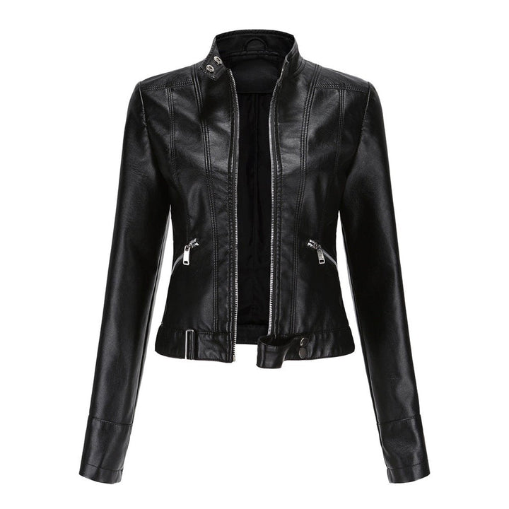 Damen Kurzgeschnittene Bikerjacke mit Reißverschluss Tailliert Urbaner Look 0