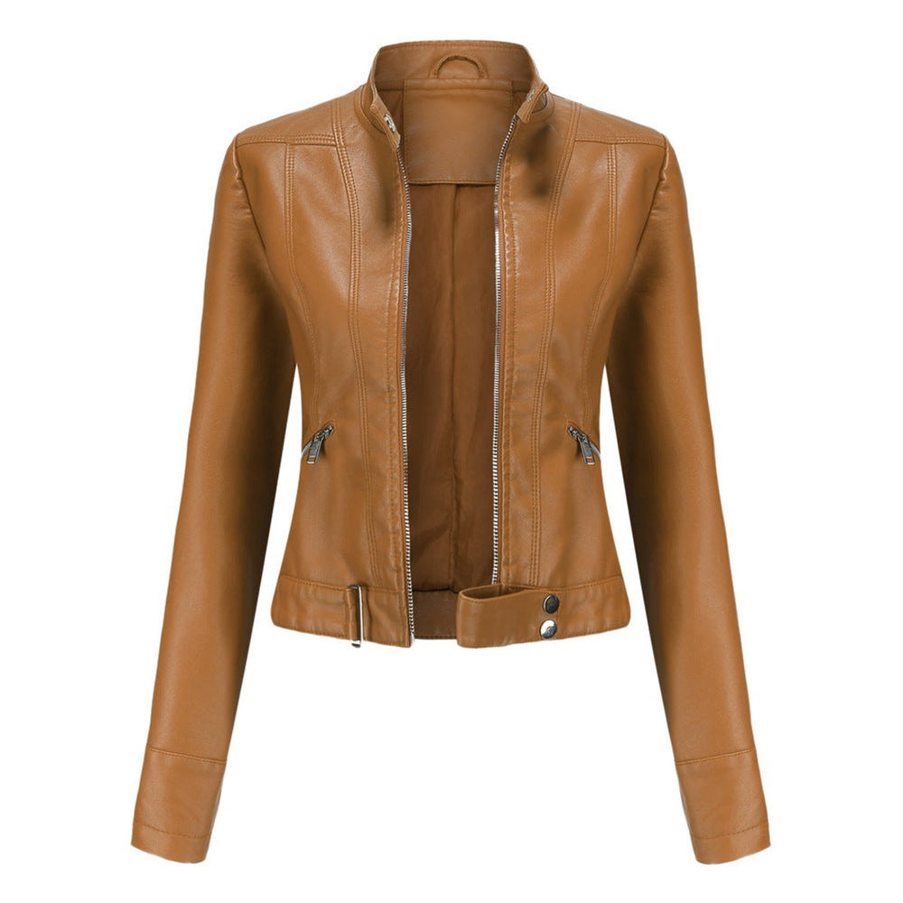 Damen Kurzgeschnittene Bikerjacke mit Reißverschluss Tailliert Urbaner Look 1